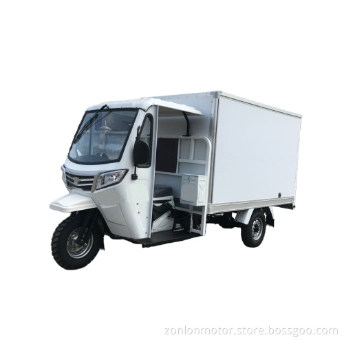 Container motor tricycle for transporting goods